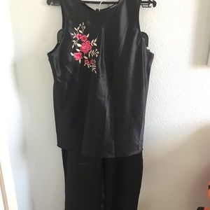 Black Embroidered Pajama set